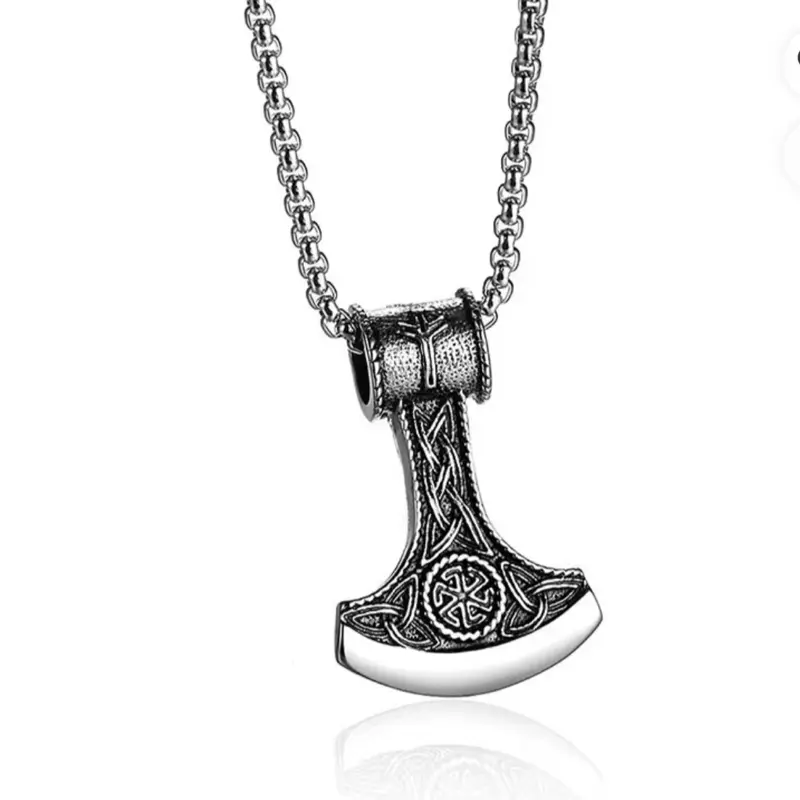 Stainless Steel Viking Hammer Pendant Necklace, Norse Style Fashion Jewelry Accessory for Daily Wear