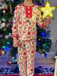 Christmas red gift pattern print long sleeve girls pajama