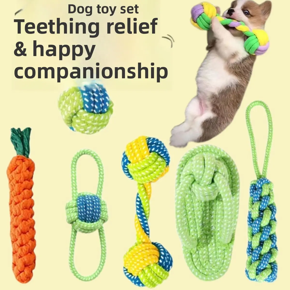 Durable Woven Rope Knot Dog Chew Bone Toy - Teething Aid for Puppies, Boredom-Relief Interactive Play Toy for Small to Large Dogs
