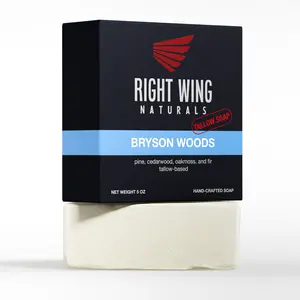 RIGHT WING NATURALS Bryson Woods Scented Tallow-Based Candle for Aroma and Decor Ornaments - Clean Pine Cedarwood Oakmoss Fir Scent