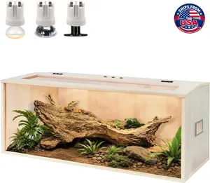 PROLEE Bearded Dragon Tank, 80 Gallons Wooden Reptile Terrarium and Lizard Tank, Tempered Glass Large Bearded Dragon Enclosure with Built-in Lamp Fixture (48X20X20inch)