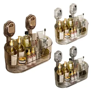Transparent Suction Storage Box Wall-Mounted Organizer with Drain Hole Removable Clear Shower Caddy for Home Kitchen Space-Saving Anti-Slip Base