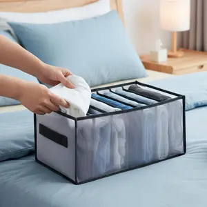 7 Compartment Clothing Organizer for Jeans and Shirts Storage Box with Handles Closet Drawer Solution for Home Use(Black)