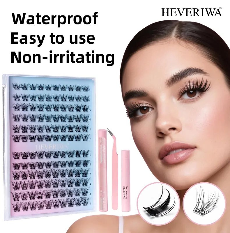 HEVERIWA Lash Clusters with Invisible Band DlY Eyelash Extension Kit Bond and Seal Eyelash Glue and Lash Remover Beginner Friendly Individual Lashes Waterproof and Long lasting Makeup for Girl Cosmetic Springtok