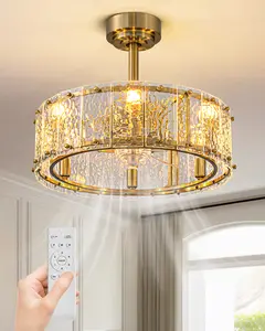 20" Gold Chandelier Ceiling Fan with Lights and Remote Control Crystal Fandelier for Bedroom Kitchen Island Dining Room-6 Lights