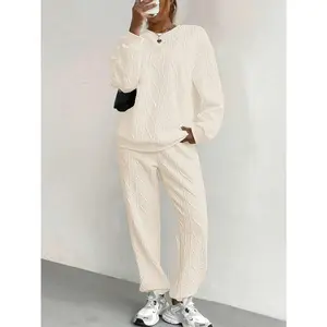 New Autumn And Winter Casual Style European And American Women's Wear Plain Rib Knitted Cable Knitted Jacquard Long-Sleeved