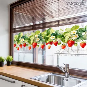 A set (30*90cm) of strawberry flower vine window stickers, double-sided visible decorative window decals, suitable for home shop windows, glass doors, static stickers Removable Window Decal D20718 Window Decorations Supplies