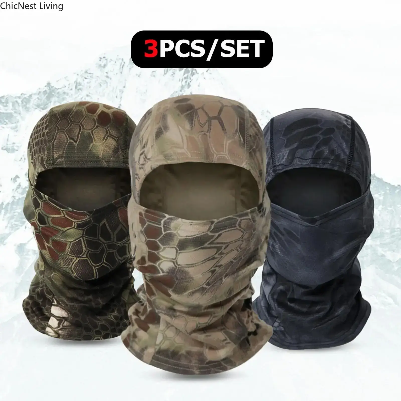 3-Pack Tactical Python Full Face Mask, Breathable UV Protect Balaclava & Helmet Liner for Outdoor Motorcycle Riding, Motorcycle Face Mask, Quick-Dry