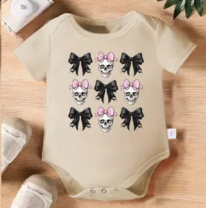 Pink Bow Skull Baby Bodysuit, Gothic Halloween Baby Onesie, Coquette Skull Infant Romper, Cute Spooky Girl Baby Outfit, Alternative Newborn Gift