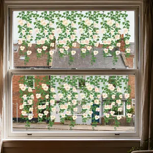 A set (30*60cm*2pcs) of hanging vine white flower flat static sticker decorative window stickers for window display and home background beautification, D22130