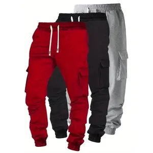 Plus Size Men's Jogger Pants 3-Pack - Casual Polyester Knit Fabric with Drawstring and Pockets, Solid Color Loose Fit for Spring/Fall, Elastic Cuff Trousers Slight Stretch  Quality(Sports & Outdoor) (Party Gifts)121212