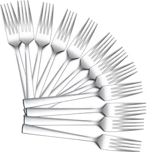12 Piece Stainless Steel Dinner Forks Set, Square Handle Forks Cutlery Set for Dining Room & Kitchen Use, Kitchenware, Durable Salad Forks Set, Metal Forks, Dishwasher Safe
