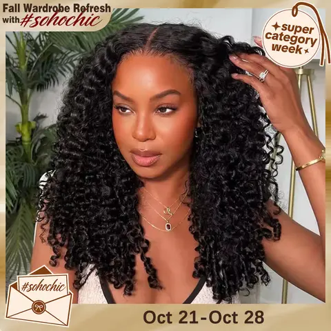 【26“ only $130】Mamushow 3 in 1 Half Wig Burmese Curly 100% Human Virgin Hair Seamless Flip Over Beginner Friendly Glueless Wear & Go Drawstring Clip in Wig Black Color 14-26 Inch 200% Density #tiktokshopstockup#SohoChic