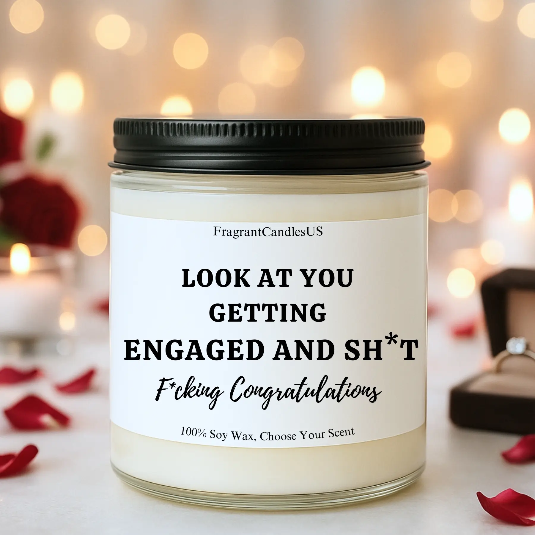 Engagement Candle – “Look at You Getting Engaged” Candle, Meaningful Engagement Gift for Bride-to-Be, Thoughtful Engagement Present, Scented Engagement Candle for Couples & Newly Engaged Women, engagement gifts for best friend, engaged couples, Vanilla, F