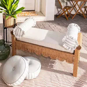 Kirklands Faux Rattan Scalloped Outdoor Bench 50W x 18D x 23H in