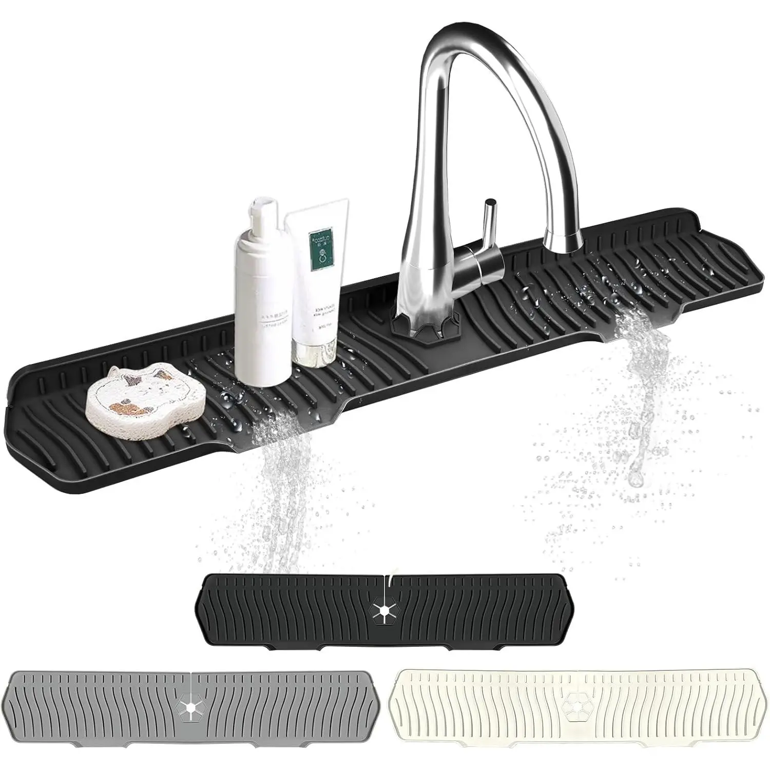 Kitchen Sink Splash Guard Gen2-30" x 6''  Sink Mat Splash Guard fit for Countertop, Bathroom,Farmhouse,RV by  (Black)