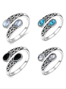 Women's Adjustable Sunflower Ring, Vintage Spoon Design, Synthetic Gemstone, Elegant Jewelry Gift, Ladies' Fashion Accessory, Adjustable Rings, Vintage Promise Rings