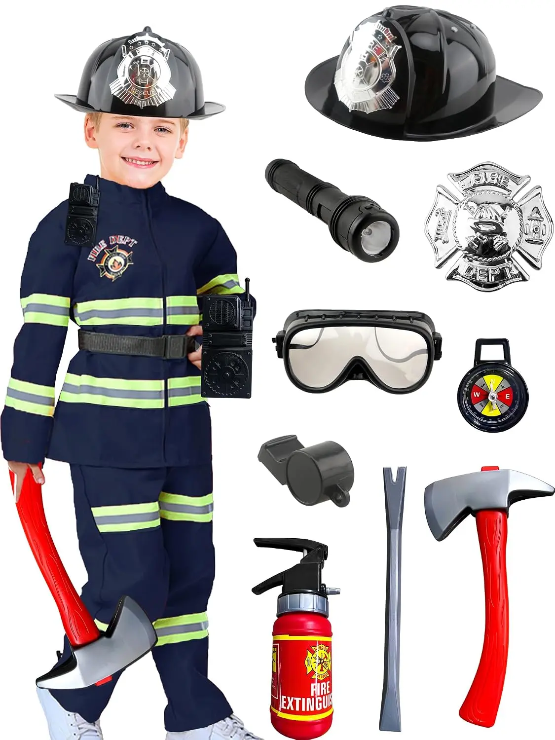 13 Pcs Kids Fireman Costume Set Firefighter Pretend Role Play Outfit for Boy Fireman Dress Up Toys  Cosplay