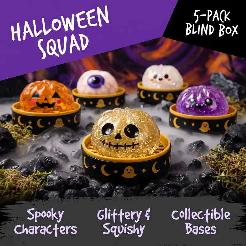 Pre-order 2026 Halloween spooky dumpling squishy mystery box with 5 styles, free collectible steamer tray | random figure, chance to get a halloween exclusive design