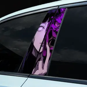 1PC Girl Wearing A Ghost Mask Car Decal Car B-pillar Scratches Cover Door Pillar Waterproof Durable Personalized JDM Style DIY Vinyl Decals Anime Theme Decorative Accessories