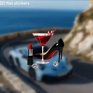 2D flat design, 1 piece of 2D flat decorative sticker, featuring stylish high heels and charming lipstick designs- car sticker, DIY sticker, durable, suitable for creative projects, perfect for gifts or personalizing cars, bottles, etc! 2D flat desi