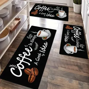 Coffee Theme Ultra-Slim Non-Slip Kitchen & Home Floor Mat 0.4cm Low-Profile Full Rubber Backing Durable Non-Woven Fabric Top for Safe & Stylish Protection linen