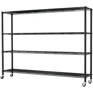4-Tier Heavy-Duty Metal Wire Storage Shelving Unit on Wheels, Height Adjustable Design for Home, Garage, Kitchen