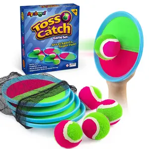 Toss and Catch Ball Game for Kids – Outdoor Yard Toy Set with 4 Paddles & Balls, Beach Toys for Ages 3-10, Family Lawn Games