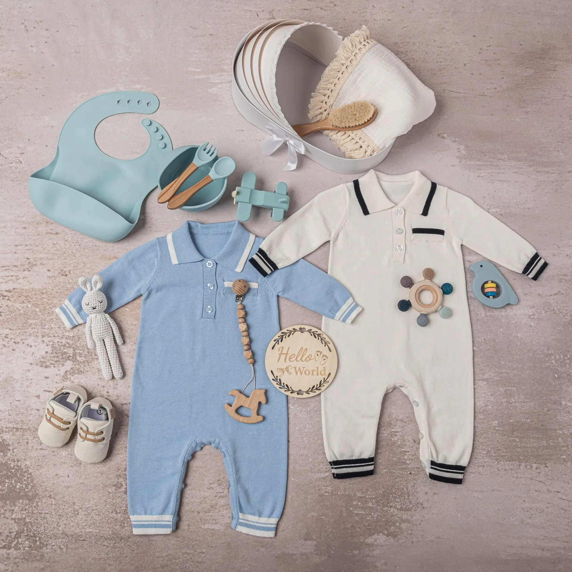 Signature Ultra Luxe Baby Basket - 100% Cotton Outfits, Soft Fringed Swaddle, Elegant Sustainable Essentials, Baby Boy Edition, Keepsake Bassinet Gift Box