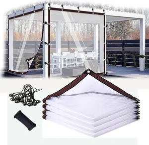 7x10 FT Clear Waterproof Tarp with Rustproof Grommets, UV/Tear Resistant, Clear PVC Tarp with 10 PCS Ball Bungee, for Pavilion, Camping, Plants, Greenhouse