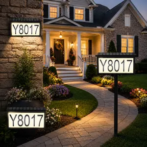 Avatar Controls Solar Address Numbers Sign for Outside, Solar Powered House Numeber with 22 LEDs Warm White Waterproof Address Sign Plaque Number with Stickers  for House, Yard, Garden Deco, Mother's Day Home Decor summergarden