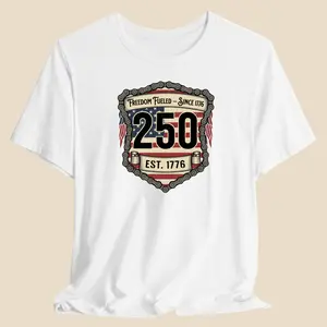 Men's Short-Sleeve Soft Streetwear Top, Freedom Fueled 250 Chain Badge T-Shirt, Bella+Canvas 3001