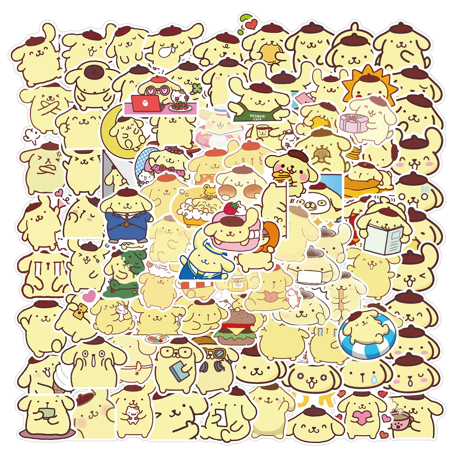 Pompompurin 100Pcs Vinyl Stickers Sanrio Licensed Waterproof Cute Cartoon Decals for Bottle Laptop Journal Kids & Girls