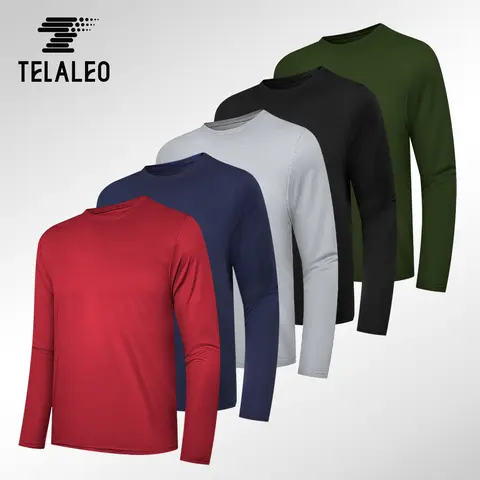 TELALEO Long Sleeve Shirts for Men 5-Pack - Moisture-Wicking, UPF Sun Protection, Quick-Dry Athletic Fitness Tops for Gym Workout & Outdoor Casual Wear, Breathable Fitted Performance Tee,outdoorfun