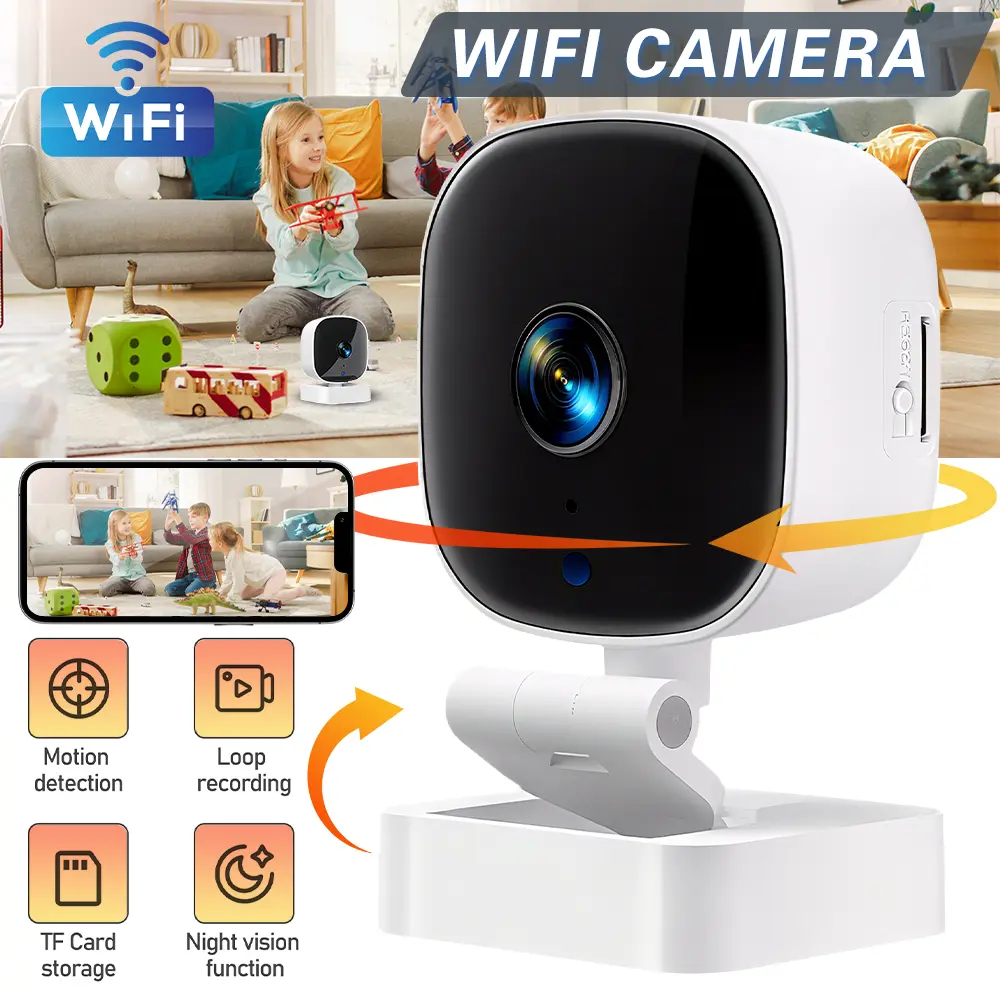 Mini Indoor WiFi Camera Smart Home Security Cam Night Vision Motion Alert Loop Recording TF Card Support Remote Monitoring Camera for Baby Pet Nanny Office Apartment outdoor wireless surveillance camera
