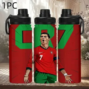 1pc 20oz Stainless Steel Vacuum Insulated Water Bottle, Football Print Design, Long-Lasting Thermal Preservation, Ideal Gift for Sports, Travel, Gym