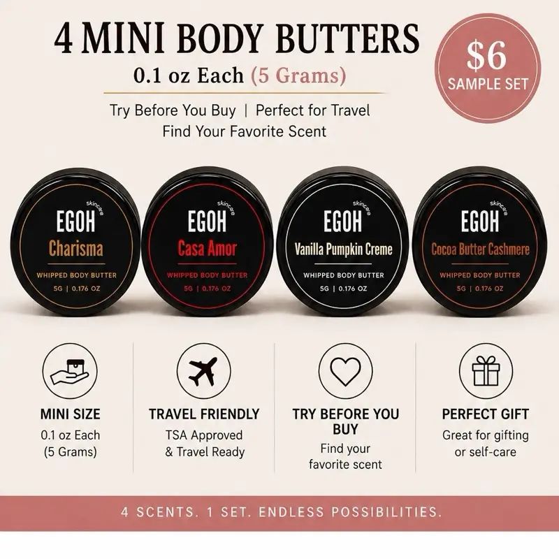 4 MINI Body Butters (0.1 oz Each) | Try Before You Buy the full size jar