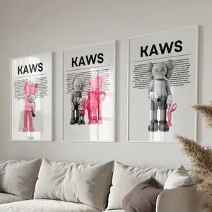 Hypebeast Kaws Posters Set of 3 Black Grey Pink Wall Art Poster Prints