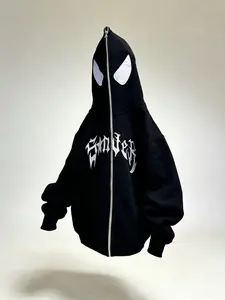 Y2K Spider Graphic Zip Hoodie coat | Y2K Streetwear jacket | Gothic Letter Print | Oversized Fit | 2 Color Options | Trendy Street Style Sweatshirt | Men's Hooded Sweatshirt | Casual Fitted, Fall & Winter, Graphic Hoodie Menswear Tops Pullover