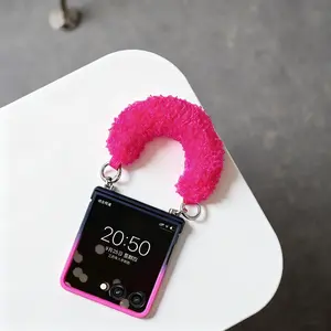 Black Rose Gradient Plush Bracelet Chain Case For Samsung Galaxy Z Flip 7 6 5 4 For Motorola Razr 50 60 Ultra Xiaomi Mix Flip 2
