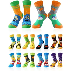 QQC-L-SOK041   10 Pairs Boys Socks with Monster Pattern Kids Crazy Novelty Funny Socks Christmas Gifts for Kids