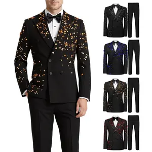 Men’s Printed Suit Set – Slim Fit Double-Breasted Blazer and Pants, Stylish Formal Outfit for Wedding, Prom & Party