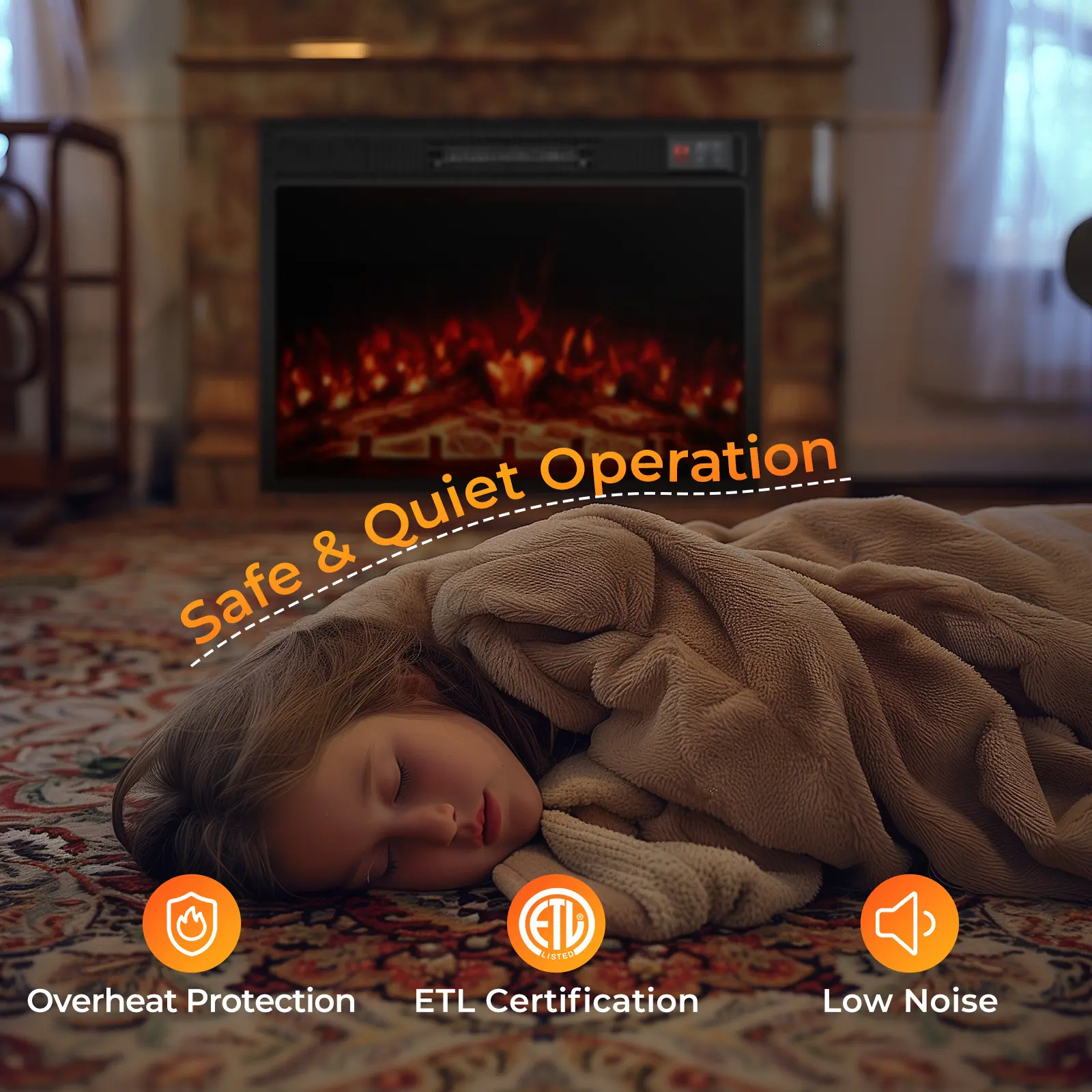 COSTWAY - 23 Inch Electric Fireplace Insert Fireplace Heater with Adjustable Flame Color
