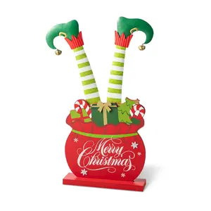 Glitzhome 24" Christmas Elf Legs in Gift Box Porch Decor