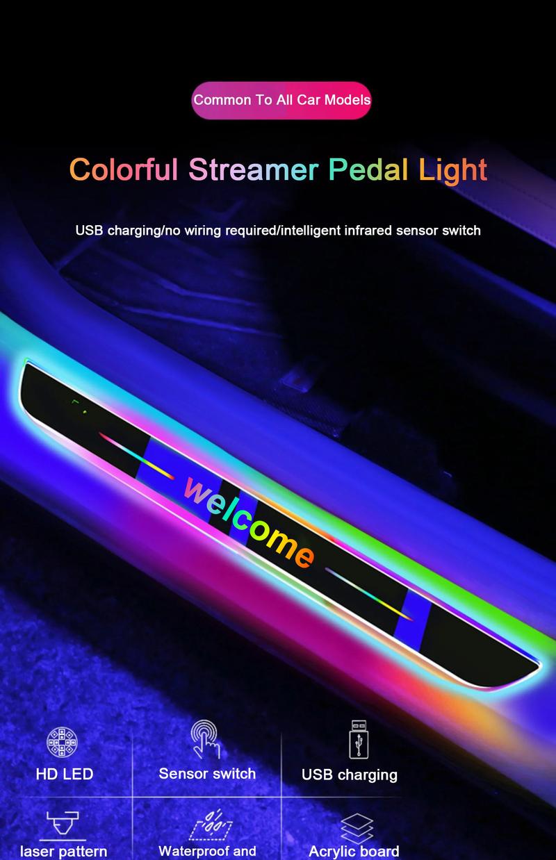4PCS Car Door Sill Light Threshold Lamp Logo Projector Lamp Power Moving LED Welcome Plate Pedal Light Protect Car Doors adjustable brightness