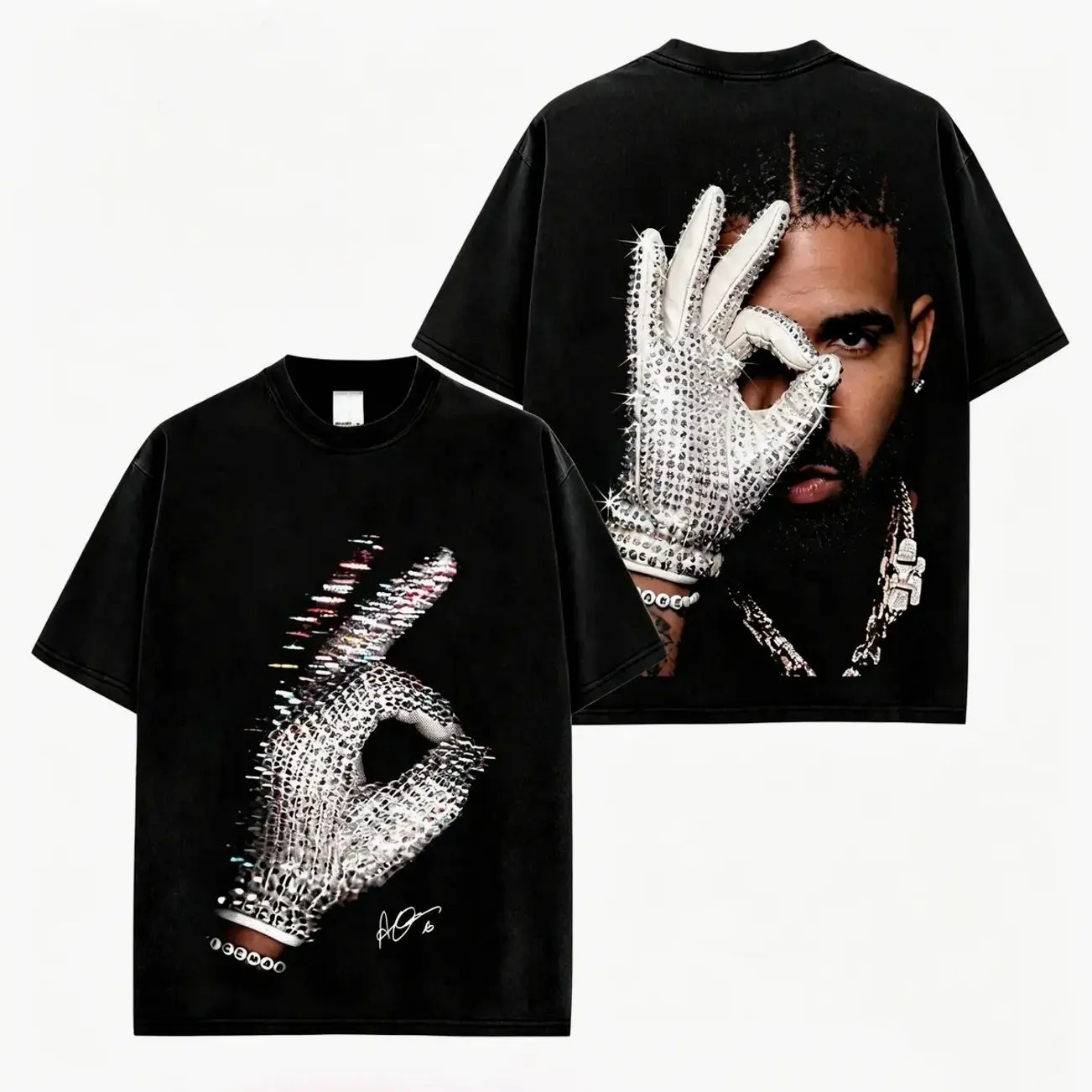 Men's Oversized Distressed Cotton T-Shirt - Drake The Iceman 2026 # 13 HIT Album Vintage Rap Merch, Hip Hop Streetwear, USA Trend loose fit streetwear hip-hop style button FFZ