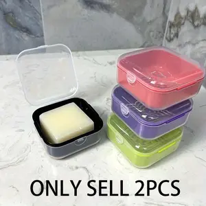2pcs Plastic Square Soap Holder Portable Sealed Soap Box For Travel Gym Bathroom