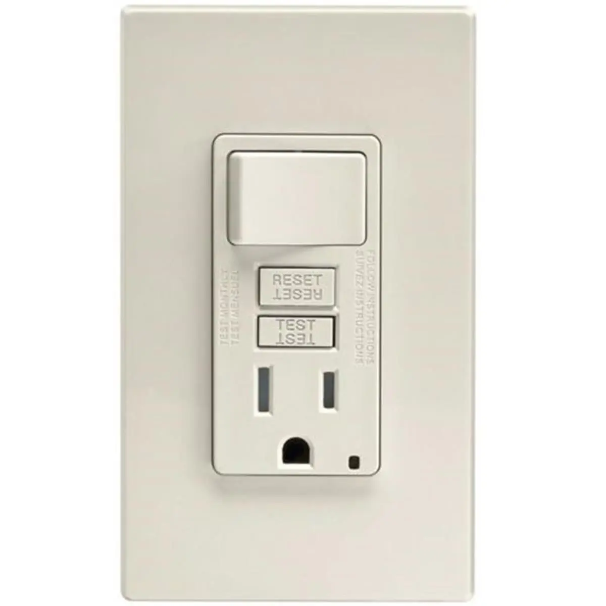 Leviton Mfg C26-GFSW1-00T Self-Test Tamper Proof GFCI Switch & Wall Outlet Socket Combination, Plastic, Indoor Use, with Light Almond Wallplate