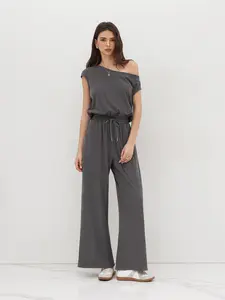 Cider [3 colors, size 0-26] Asymmetrical Neck Drawstring Jumpsuit