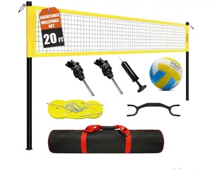 Outdoor Portable Volleyball Pole Set - Adjustable Height Poles, Soft Volleyball, Pump, Hammer, Boundary Line, Carry Bag for Backyard, Beach, Lawn